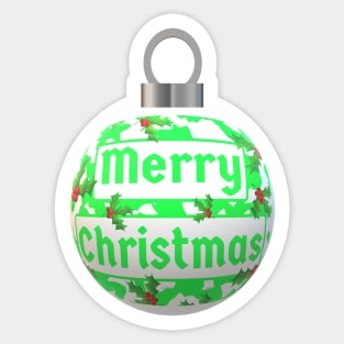 Christmas Tree Ornament with Merry Christmas, Green and White Peppermint and Red Holly Berries Sticker